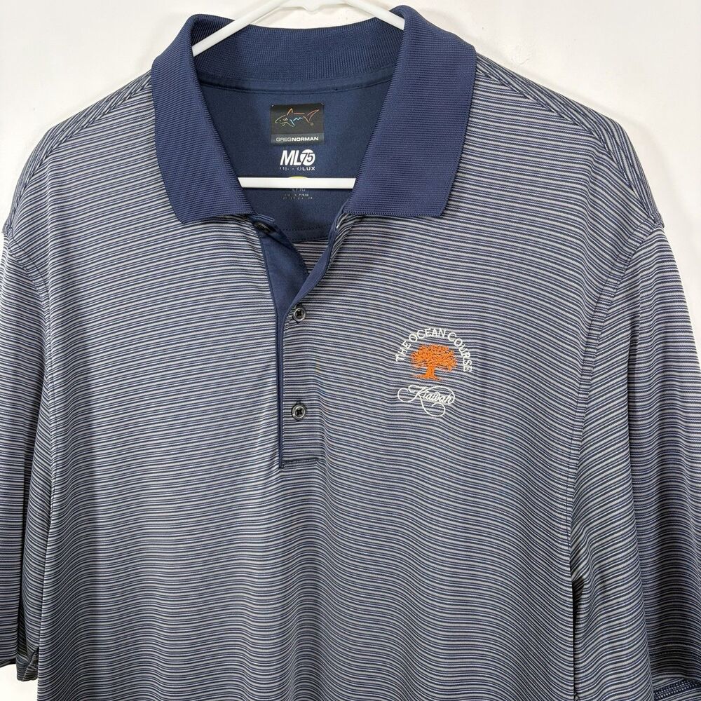The Ocean Course Kiawah Greg Norman ML75 Golf Polo Shirt Mens XL Navy Striped